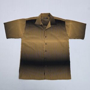 Gochu Mens Gold Black Geometric Stripe Short Sleeve Button Down Shirt Size M